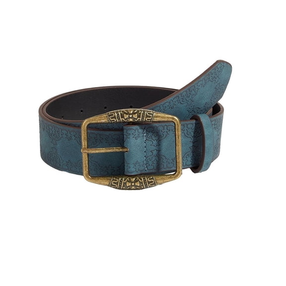 Previn Women's Faux Leather Belt Buckle Vintage Metal Renaissance Spring Medieval Groove Belt Adjustable Solid Belts Flower Blue Small-Large