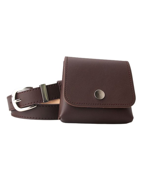 Women's Faux Leather Belt D Ring Belt For Dress 2025 Flap Pocket Casual Adjustable Waist Pack Pouch Small Purse Belts Metal Coffee X-Small-Large