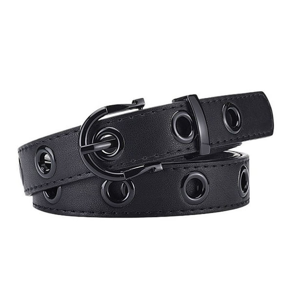 Previn Women's Faux Leather Belt Fashion Buckle Casual Metal Buckle Medium Groove Belt Adjustable Belts Black X-Small-Large
