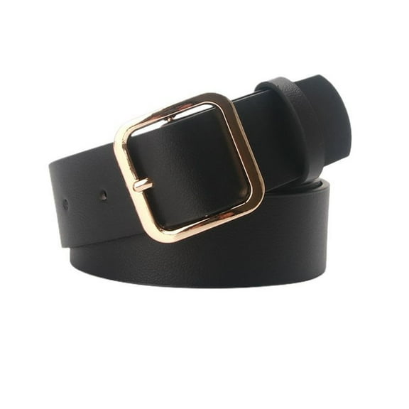 Previn Women's Faux Leather Belt For Dress Buckle Fall Adjustable Elegant Square Metal Buckle Fashion Belt Black Golden X-Small-Large