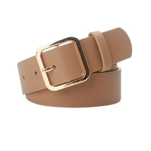 Previn Women's Faux Leather Belt For Dress Buckle Fall Adjustable Elegant Square Metal Buckle Fashion Belt Khaki Golden X-Small-Large