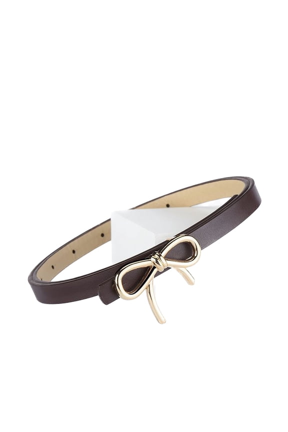 Women's Faux Leather Belt For Dress Metal Belt Fashion Metal Buckle Cute Summer Skinny Bow Casual Coffee Small-Large