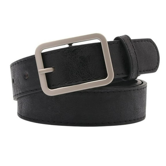 Previn Women's Faux Leather Belts Groove Belt Buckle Holographic Summer Fashion Metal Adjustable Basic Belt Black Small-X-Large