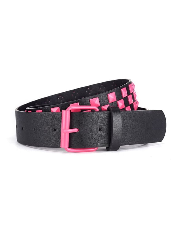 Women's Faux Leather Chunky Belt Pyramid Stud Goth Style Spiked Casual Y2k Checkerboard Punk Rock Rivet Fashion Thick Gothic Studded Belts Rose X-Small-Large