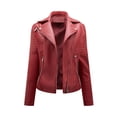 thumbnail image 1 of Previn Women's Faux Leather Jacket Motorcycle Long Sleeve Thick Fitted Outerwear Winter PU Coat Biker Moto Short Snow Fashion Burgundy Large, 1 of 5