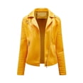 thumbnail image 1 of Previn Women's Faux Leather Jacket Motorcycle Long Sleeve Thick Fitted Outerwear Winter PU Coat Biker Moto Short Snow Fashion Yellow Medium, 1 of 5