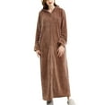 thumbnail image 1 of Previn Women's Flannel House Coat Long Sleeve Fuzzy Robes Hoodie Zipper Hooded Housecoat Soft Winter Long Robes Zip Up Housedress Bathrobe Coffee X-Large-XX-Large, 1 of 4