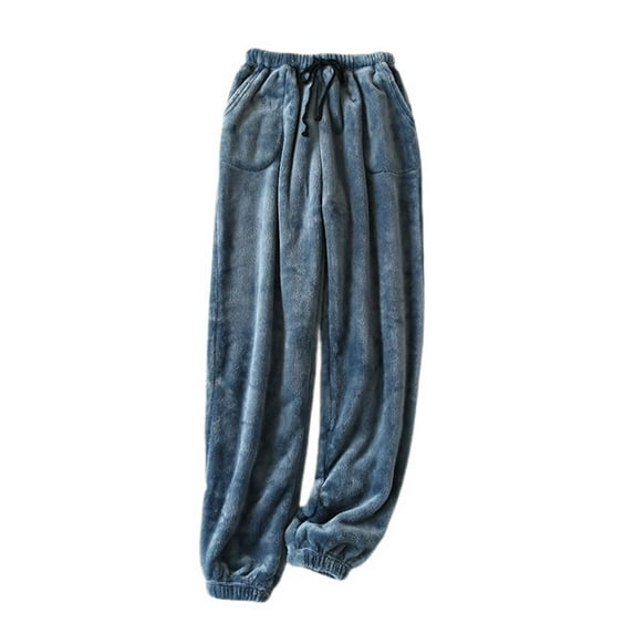 Previn Women's Fuzzy Fleece Pajama Pants Winter Plush Pj Bottoms Warm Soft Slim Fit Tapered Pants Pocket Mid Rise Drawstring Closed Bottom Sleep Lounge Joggers Blue 4-6