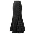 thumbnail image 1 of Previn Women's Maxi Medieval Skirt Ruffle Renaissance Halloween Victorian Skirts Fitted Mermaid Tail Summer High Waisted Lace Up Black Small, 1 of 1
