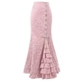 thumbnail image 1 of Previn Women's Maxi Medieval Skirt Ruffle Renaissance Halloween Victorian Skirts Fitted Mermaid Tail Summer High Waisted Lace Up Pink X-Large, 1 of 1