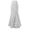 thumbnail image 1 of Previn Women's Maxi Medieval Skirt Ruffle Renaissance Halloween Victorian Skirts Fitted Mermaid Tail Summer High Waisted Lace Up White Large, 1 of 1