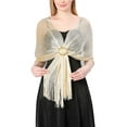 thumbnail image 1 of Previn Women's Metallic Wedding Shawls & Wraps Solid Scarf Sheer Soft Elegant Formal Fringe Silver Cardigan Beige One Size, 1 of 4
