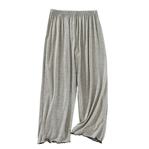 Previn Women's Pajama Pants Pj Capri Pants Falbala Sleep Bottoms Elastic Band Modal Loose Home Cool Fall Medium Waist Gaucho Light Grey Medium