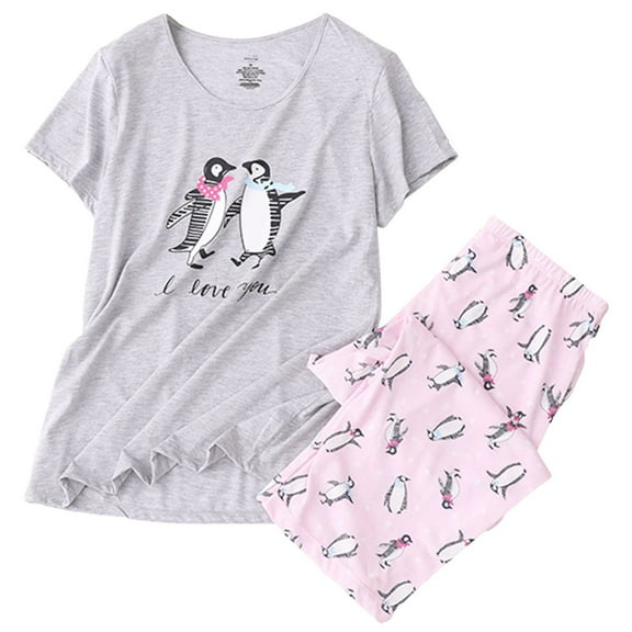 Previn Women's Plus Size Capri Pajama Set Short Sleeve Pant Sleepwear Pjs Cotton Halloween Christmas Summer Thin Printed Pj Set Patterned1 3X-Large