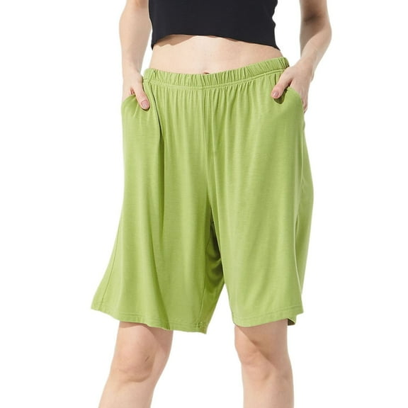 Previn Women's Plus Size Pajama Shorts Cotton Summer Knee Length Elastic Waistband Comfy Soft Cool Sleepwear Army Green Medium