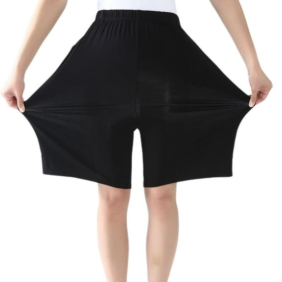 Previn Women's Plus Size Pajama Shorts Cotton Summer Knee Length Elastic Waistband Comfy Soft Cool Sleepwear Black X-Large