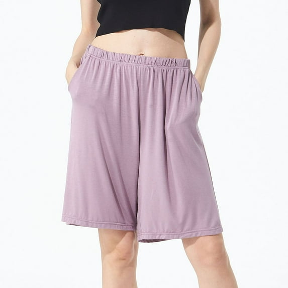 Previn Women's Plus Size Pajama Shorts Cotton Summer Knee Length Elastic Waistband Comfy Soft Cool Sleepwear Purple Large
