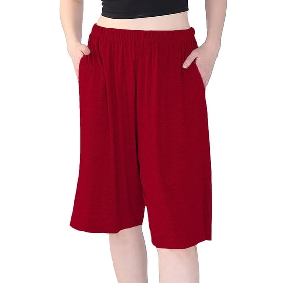 Previn Women's Plus Size Pajama Shorts Cotton Summer Knee Length Elastic Waistband Comfy Soft Cool Sleepwear Red 4X-Large