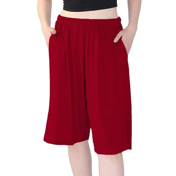 Previn Women's Plus Size Pajama Shorts Cotton Summer Knee Length Elastic Waistband Comfy Soft Cool Sleepwear Red X-Large