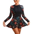 thumbnail image 1 of Previn Women's Rash Guard Beach Skirted Bathing Suit With Skirt Boyleg A Line Chic Long Sleeve Holiday Nylon Spring Break Boxer Red 8-10, 1 of 1