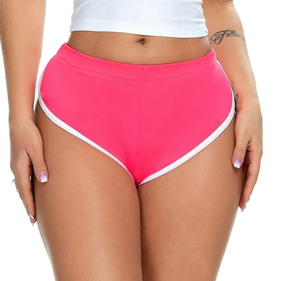 Previn Women's Running Active Booty Shorts Contrast Color Quick Dry Gym Yoga Twerking Dancing Lightweight Soft Stretch Summer Fitted Twerk Shorts Pink 12-14