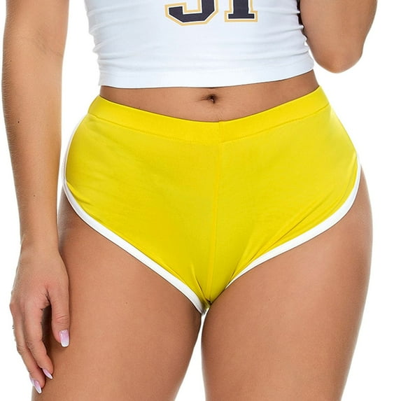 Previn Women's Running Active Booty Shorts Contrast Color Quick Dry Gym Yoga Twerking Dancing Lightweight Soft Stretch Summer Fitted Twerk Shorts Yellow 18