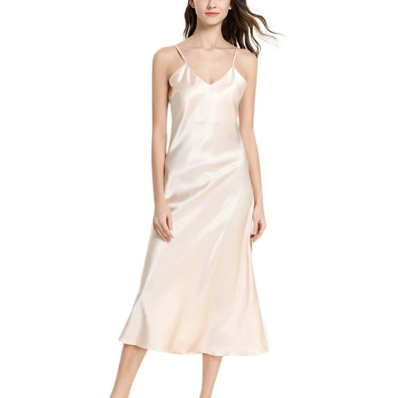 Previn Women's Sexy Satin Nightgown Chemise Negligee Lingerie Slip nightdress Valentines Day Pjs Halloween Satin Summer Long Silky Cool Fall Lightweight Golden Medium