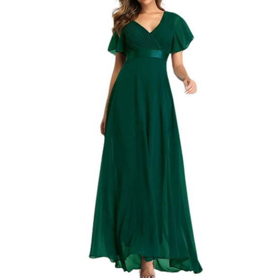 Previn Women's Short Sleeve Dresses Summer Dress Ruched Wrap Party Fall Swing Dress Maxi Spring Homecoming Evening Gown Green Large