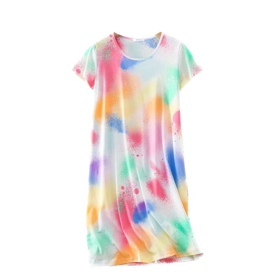 Previn Women's Short Sleeve Nightgown Knee Length Spring Cotton Night Gown Soft Pajamas Dress Comfy Summer Trendy Nightdress Loungewear Multicolored X-Large