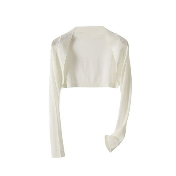 Previn Women's Shrug Soft Top Bolero Open Front Summer Home Long Sleeve Spandex Date Night Fall Short Light White Small