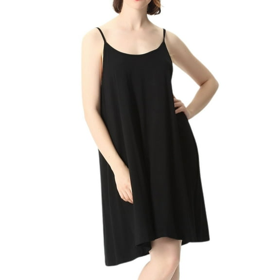 Previn Women's Sleeveless Nightgown Plus Night Gown Soft Rayon Cotton Spaghetti Strap Cotton Stretchy Short Sleep Dress Summer Sleepwear Black X-Large