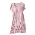 thumbnail image 1 of Previn Women's Soft Short Nightgown Frilly Sleep Dress Summer Sleepwear Short Sleeve Pj Comfy Midi Pajama Shirt w/ Built in Shelf Bra Pink Medium, 1 of 1