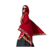 Previn Women's Vintage Cape Hooded Poncho Coat Batwing Sleeve Warm Cardigan Winter Oversized Soft Travel Red One Size