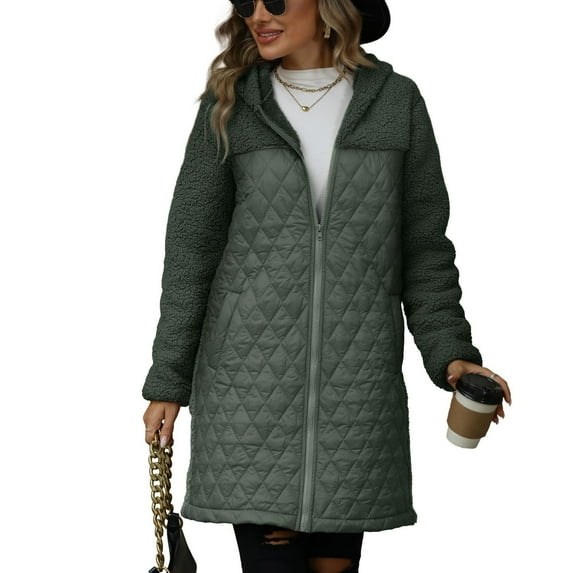 Previn Women's Winter Coat Snow Fleece Lined Long Sleeve Fall Thick Sherpa Fleece Oversized Outerwear Top Zip Hooded Pocket Army Green XX-Large