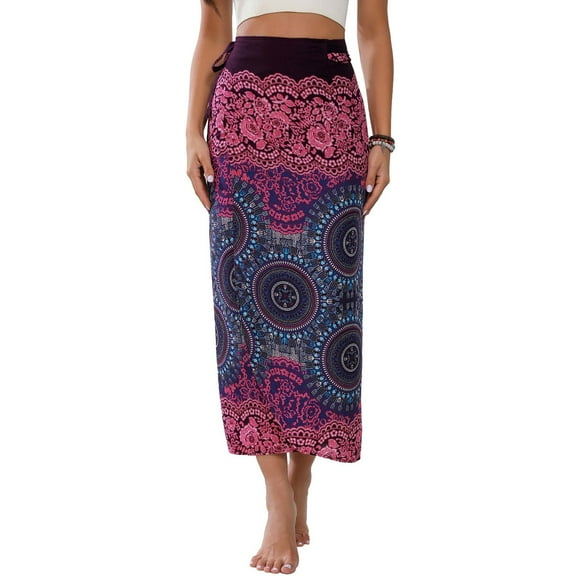 Previn Women's Wrap Skirt Beach Bathing Suit Slimming Summer Mid Rise Soft Transformer Swimsuit Swimwear Bohemian Style2 X-Small-Large