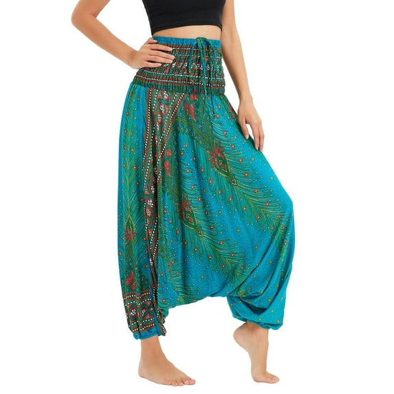 Previn Women's Yoga Pants Boho Bohemian High Waisted Baggy Stretch Boho Comfy Beach Dance Loose Harem Pants Casual Pants Green One Size