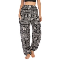 Previn Women's Yoga Pants Hippie High Waisted Summer Boho Workout Harem Beach Pant Pleated Thin Ankle Printed Trousers Black Small-Large