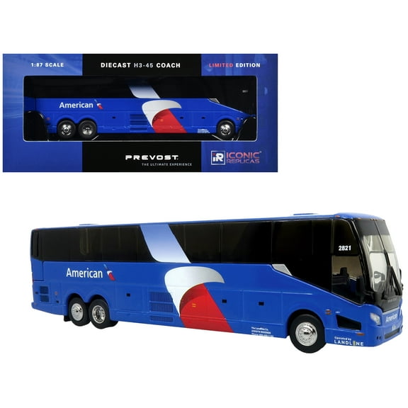 Prevost H3-45 Coach Bus "American Airlines Landline" Blue with Graphics Limited Edition 1/87 (HO) Diecast Model by Iconic Replicas