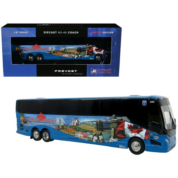 Prevost H3-45 Coach Bus "Great Canadian Coaches" Blue with Graphics Limited Edition 1/87 (HO) Diecast Model by Iconic Replicas