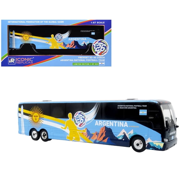Prevost X3-45 Coach Bus "Argentina National Football Team" Blue with Graphics 1/87 (HO) Diecast Model by Iconic Replicas