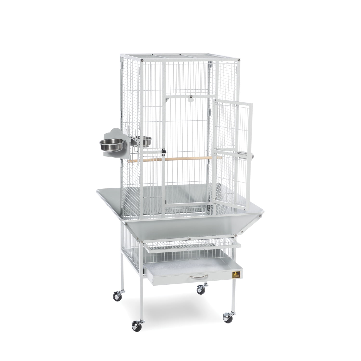 Pewter Powder-Coated Steel Bird Cage with Rolling Stand