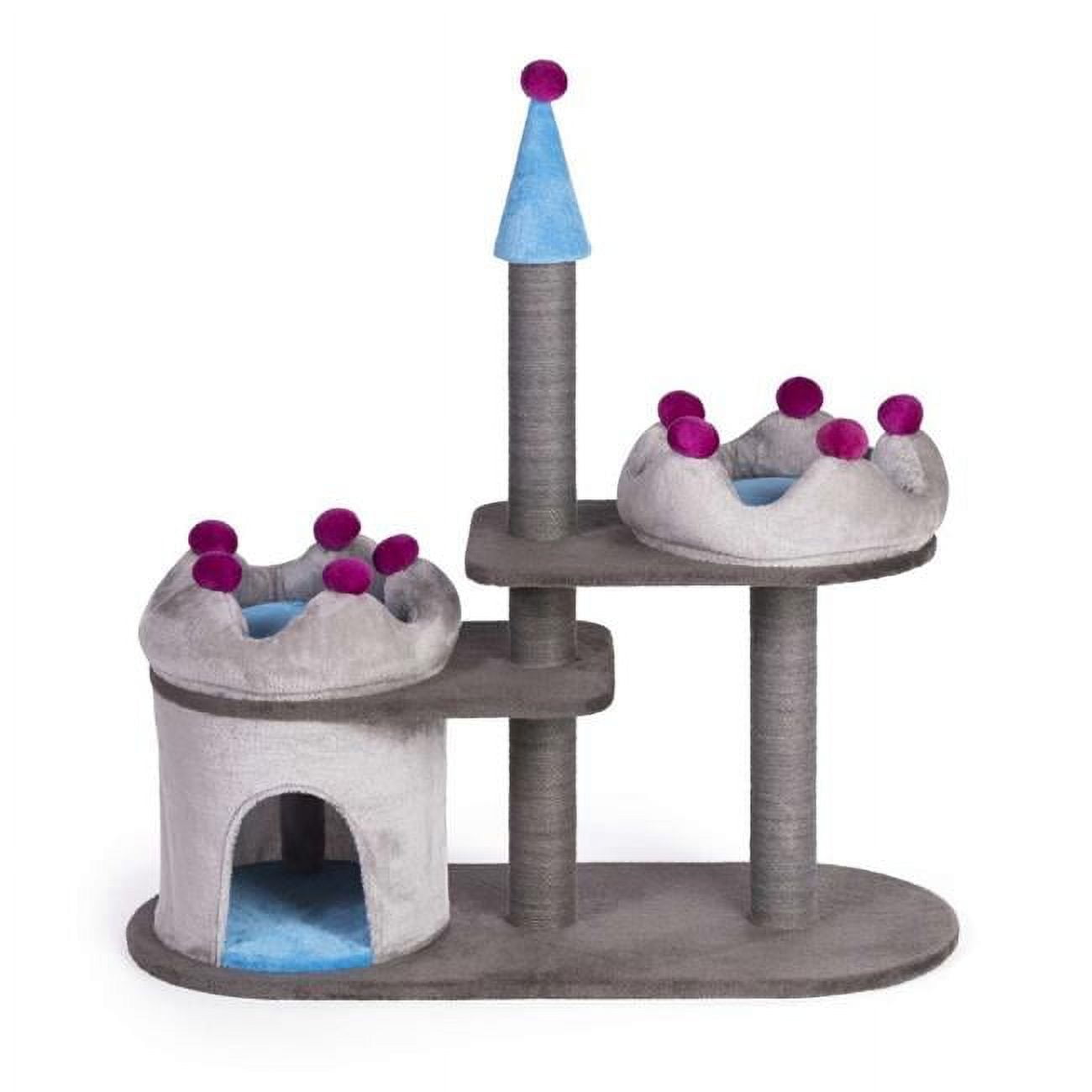 Gray and Blue Faux Fleece Castle Cat Tree with Perches