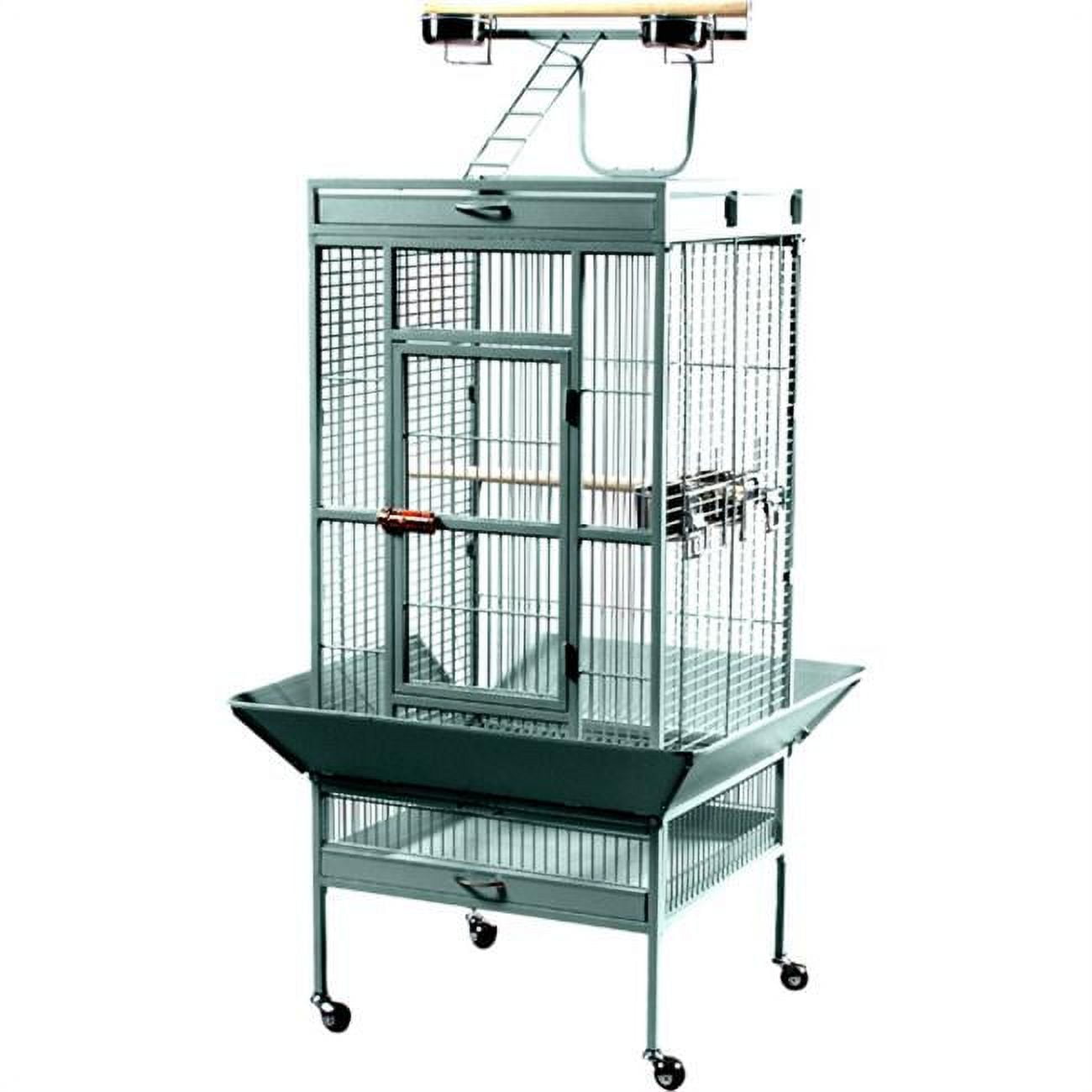 Medium Sage Green Wrought Iron Bird Cage with Play Stand