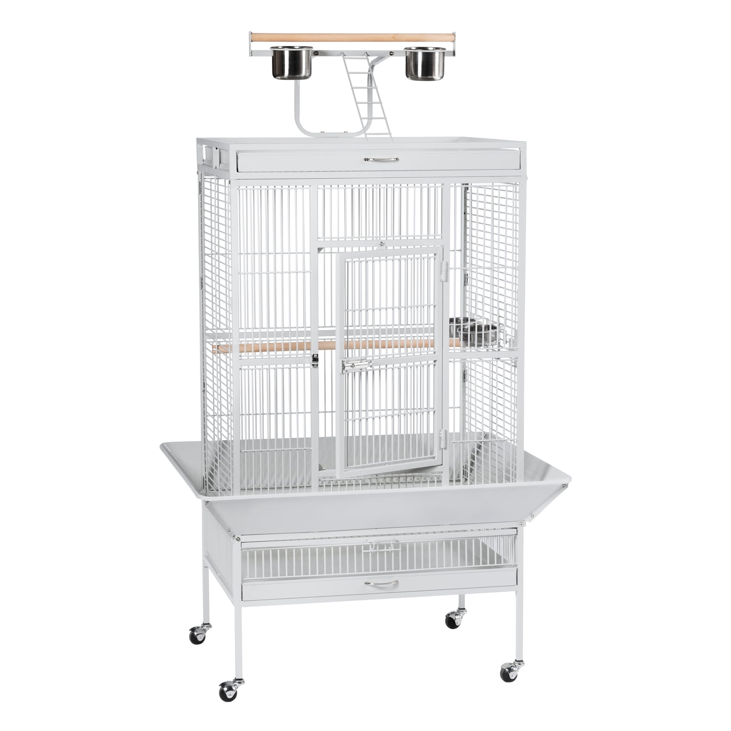 Large Pewter Steel Play Top Bird Cage with Stand