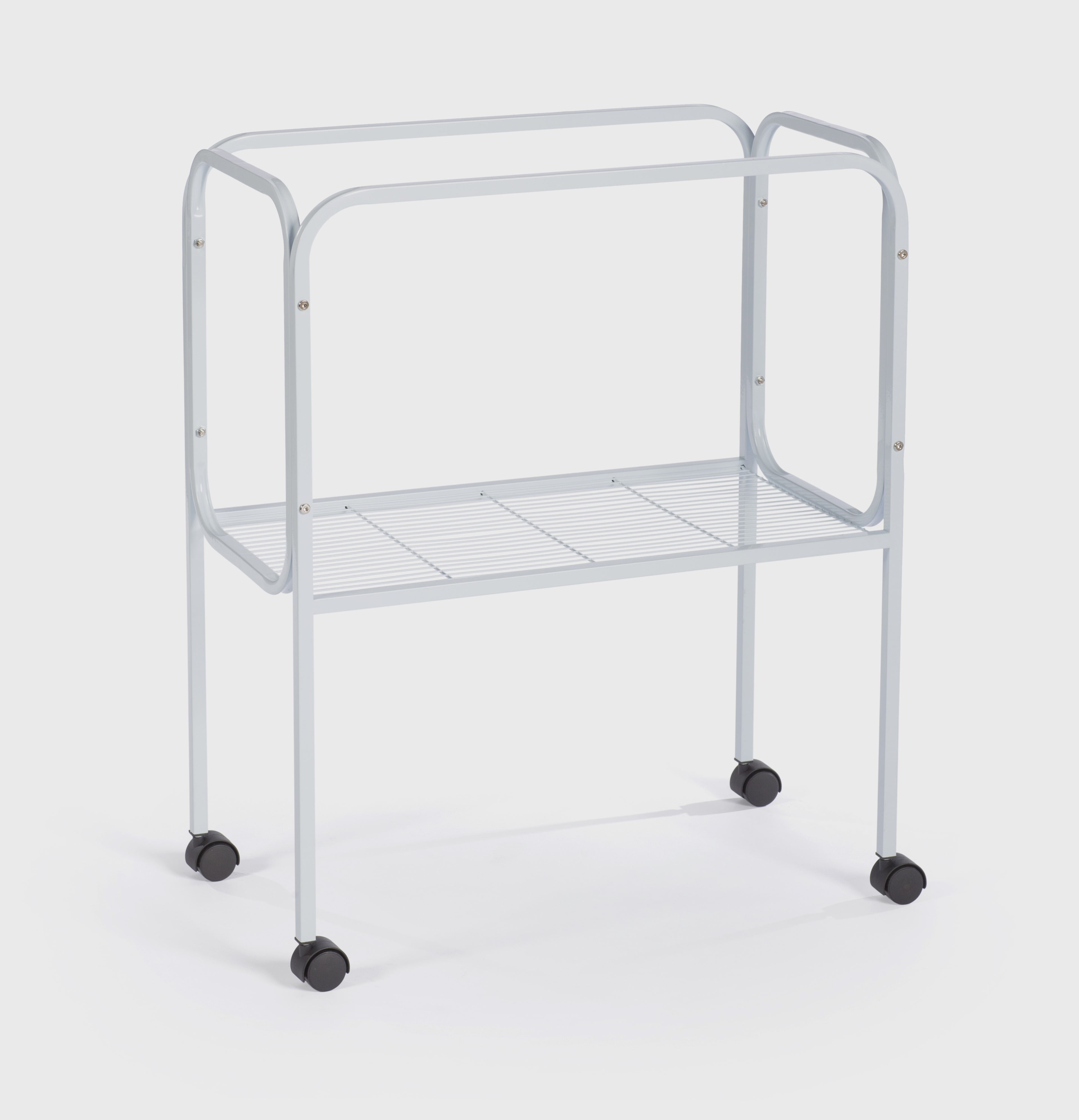 White Tubular Steel Bird Cage Stand with Shelf