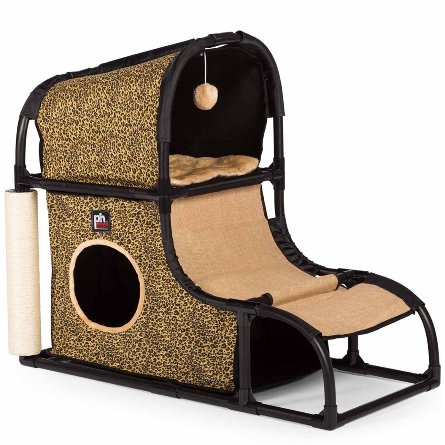 Leopard Print Sisal Cat Tree with Hideaways and Ramp