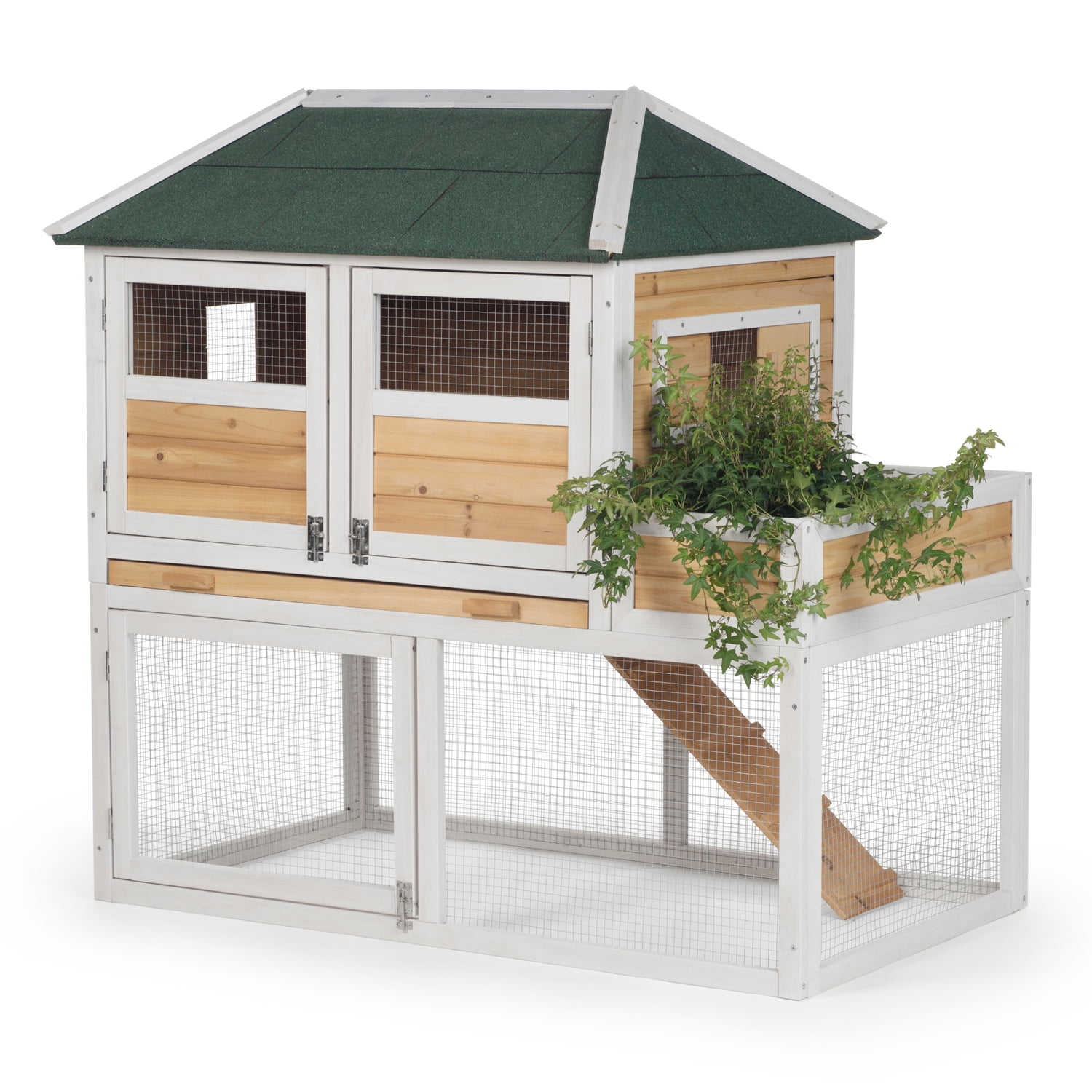 Weather-Resistant Fir Chicken Coop with Green Roof and Herb Planter