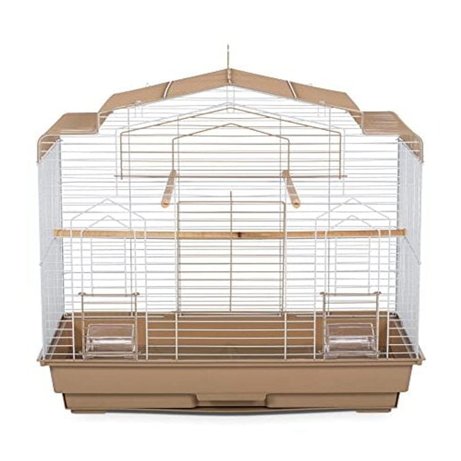 Barn Style Brown and White Bird Cage with Perch