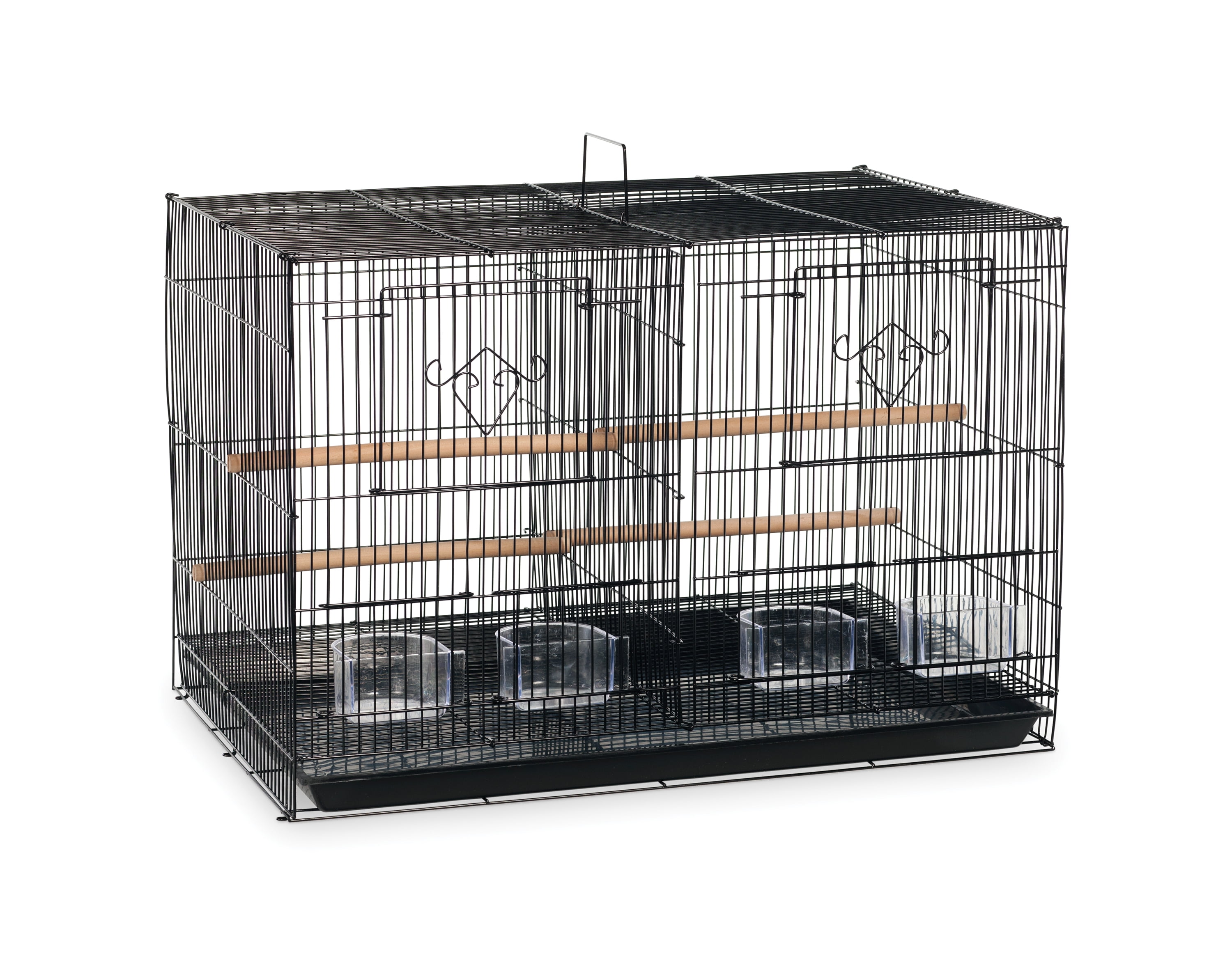 Black Steel Divided Flight Cage with Perches and Cups