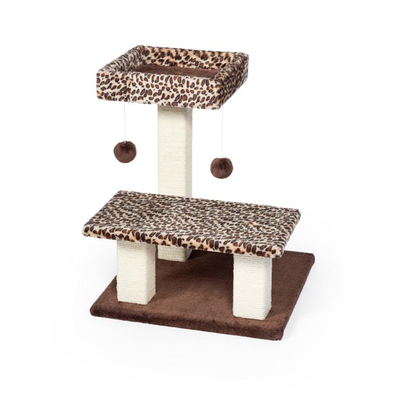 Leopard Print Plush and Jute Cat Tree with Toys
